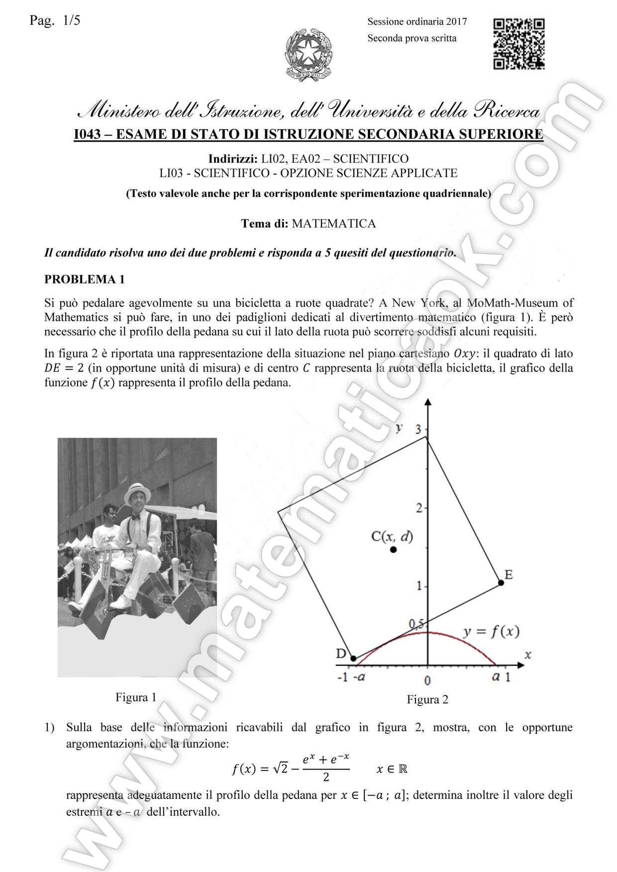 Maturità scientifica 2017 – testo e soluzioni problemi – μatematicaÎk Problemi con soluzioni